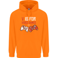 V is For Video Games Funny Gaming Gamer Childrens Kids Hoodie Orange