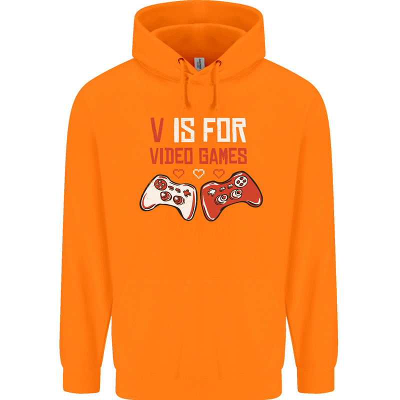 V is For Video Games Funny Gaming Gamer Childrens Kids Hoodie Orange