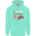 V is For Video Games Funny Gaming Gamer Childrens Kids Hoodie Peppermint