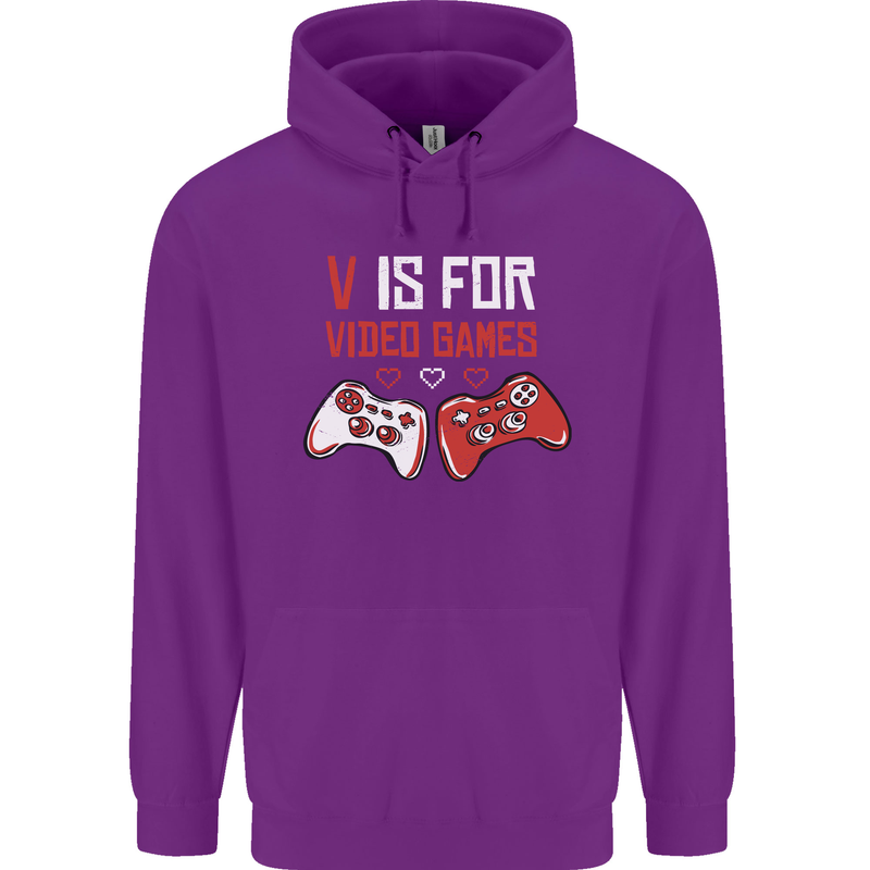 V is For Video Games Funny Gaming Gamer Childrens Kids Hoodie Purple