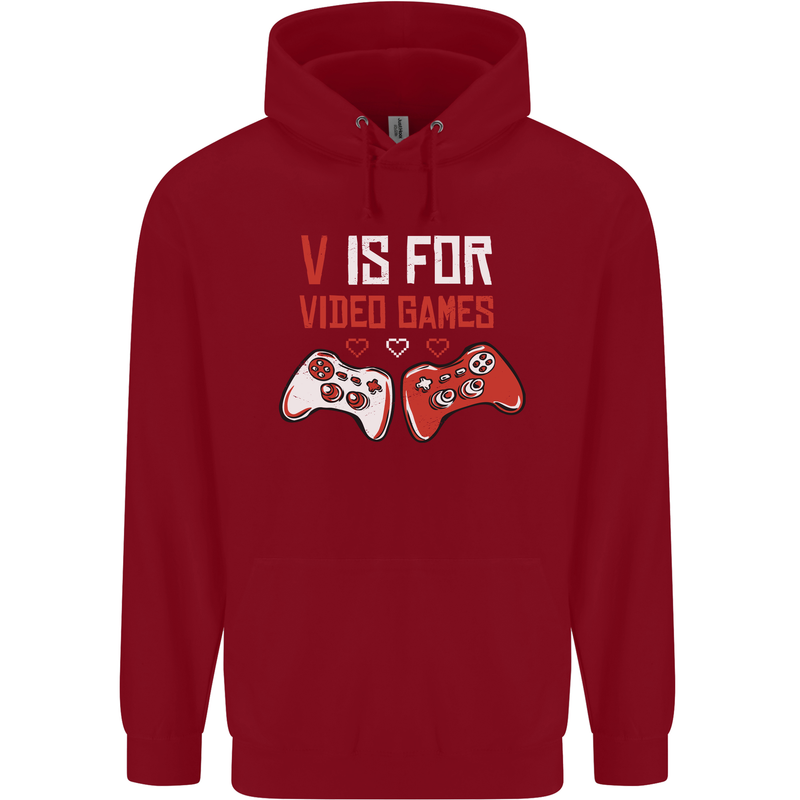 V is For Video Games Funny Gaming Gamer Childrens Kids Hoodie Red