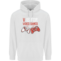 V is For Video Games Funny Gaming Gamer Childrens Kids Hoodie White