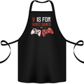 V is For Video Games Funny Gaming Gamer Cotton Apron 100% Organic Black