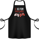 V is For Video Games Funny Gaming Gamer Cotton Apron 100% Organic Black