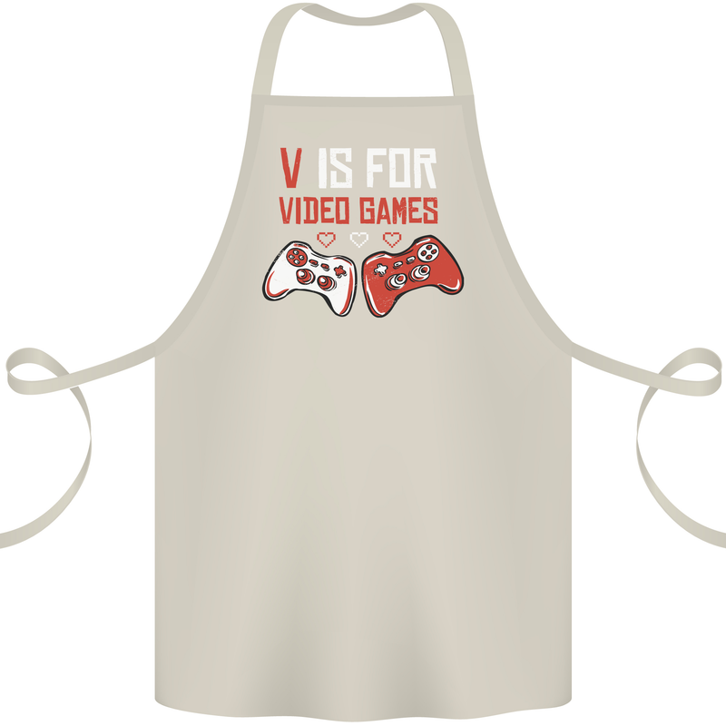 V is For Video Games Funny Gaming Gamer Cotton Apron 100% Organic Natural