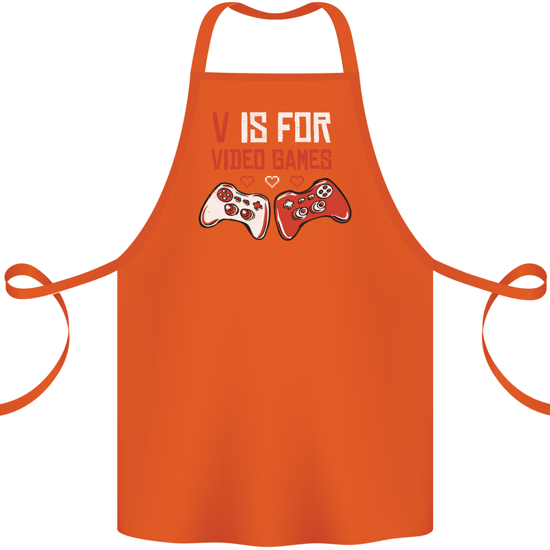 V is For Video Games Funny Gaming Gamer Cotton Apron 100% Organic Orange
