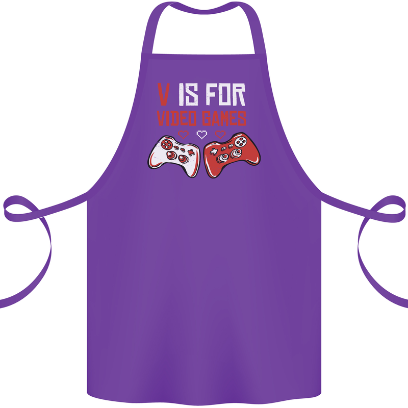 V is For Video Games Funny Gaming Gamer Cotton Apron 100% Organic Purple