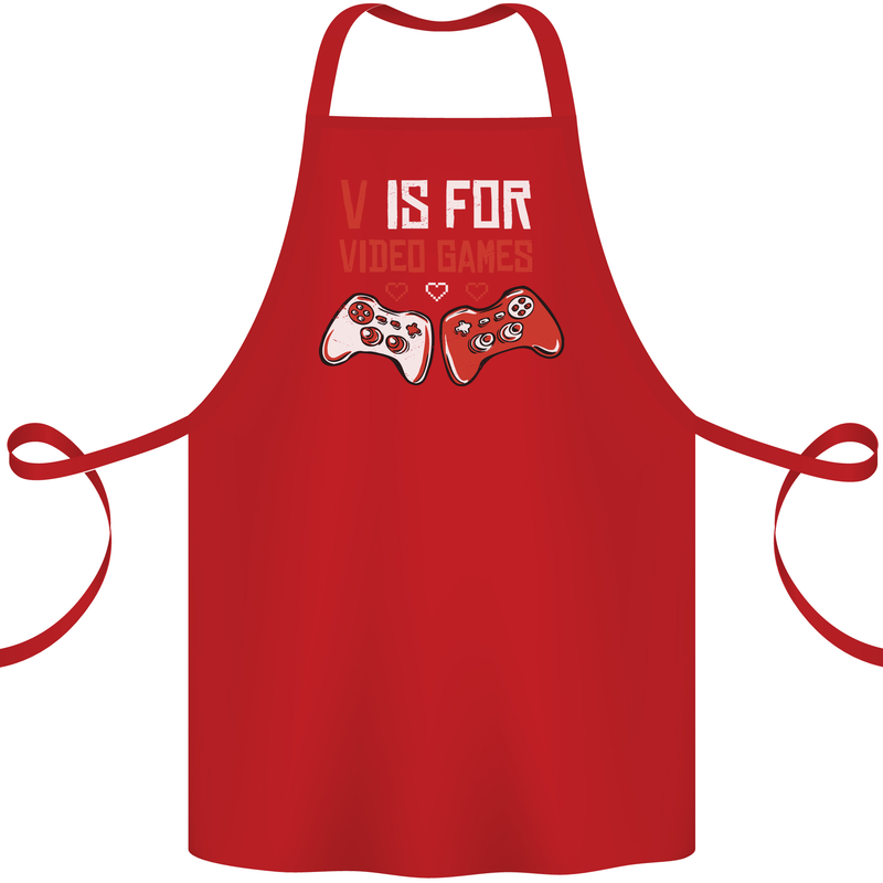 V is For Video Games Funny Gaming Gamer Cotton Apron 100% Organic Red