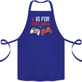 V is For Video Games Funny Gaming Gamer Cotton Apron 100% Organic Royal Blue