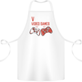V is For Video Games Funny Gaming Gamer Cotton Apron 100% Organic White