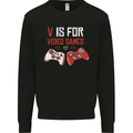 V is For Video Games Funny Gaming Gamer Kids Sweatshirt Jumper Black