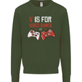 V is For Video Games Funny Gaming Gamer Kids Sweatshirt Jumper Forest Green