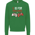 V is For Video Games Funny Gaming Gamer Kids Sweatshirt Jumper Irish Green