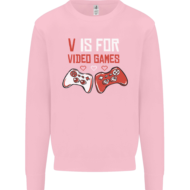 V is For Video Games Funny Gaming Gamer Kids Sweatshirt Jumper Light Pink
