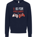 V is For Video Games Funny Gaming Gamer Kids Sweatshirt Jumper Navy Blue