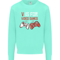 V is For Video Games Funny Gaming Gamer Kids Sweatshirt Jumper Peppermint
