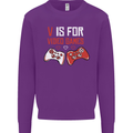 V is For Video Games Funny Gaming Gamer Kids Sweatshirt Jumper Purple