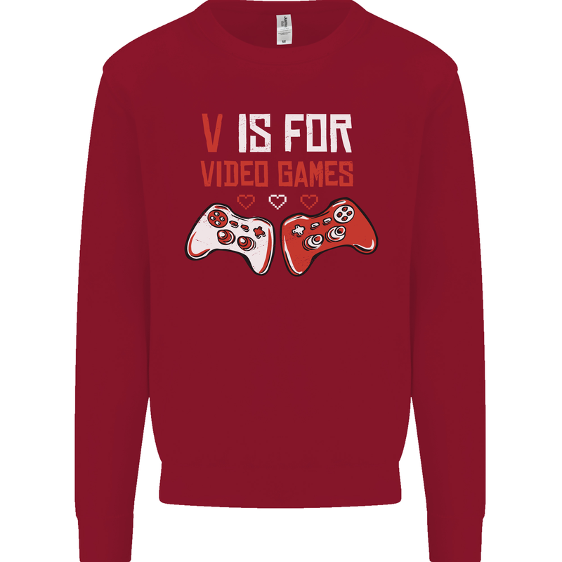 V is For Video Games Funny Gaming Gamer Kids Sweatshirt Jumper Red