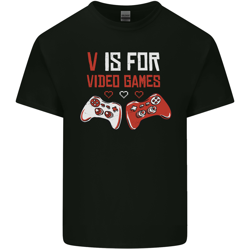 V is For Video Games Funny Gaming Gamer Kids T-Shirt Childrens Black