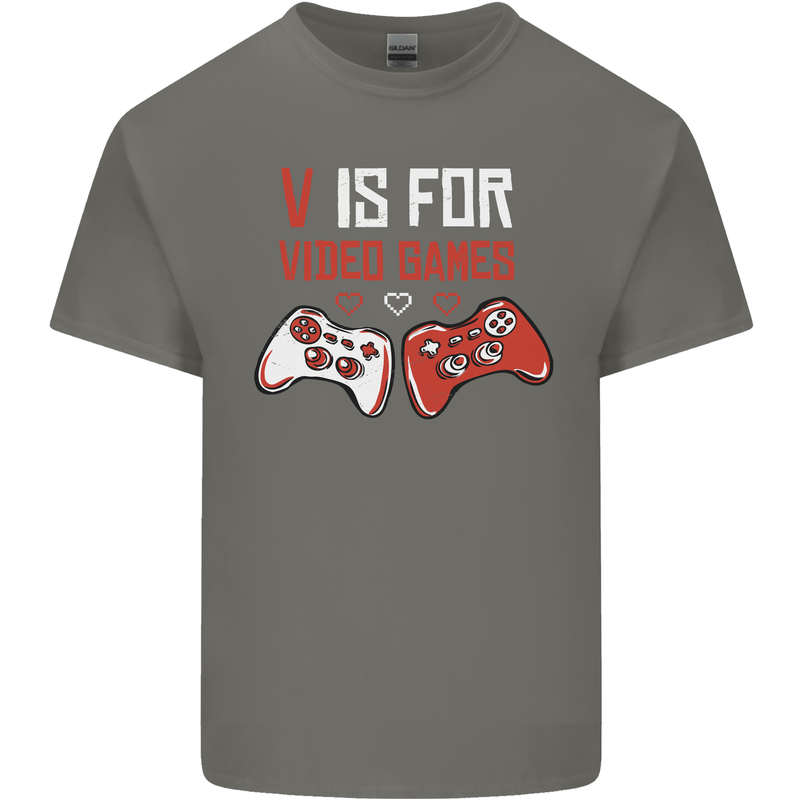 V is For Video Games Funny Gaming Gamer Kids T-Shirt Childrens Charcoal