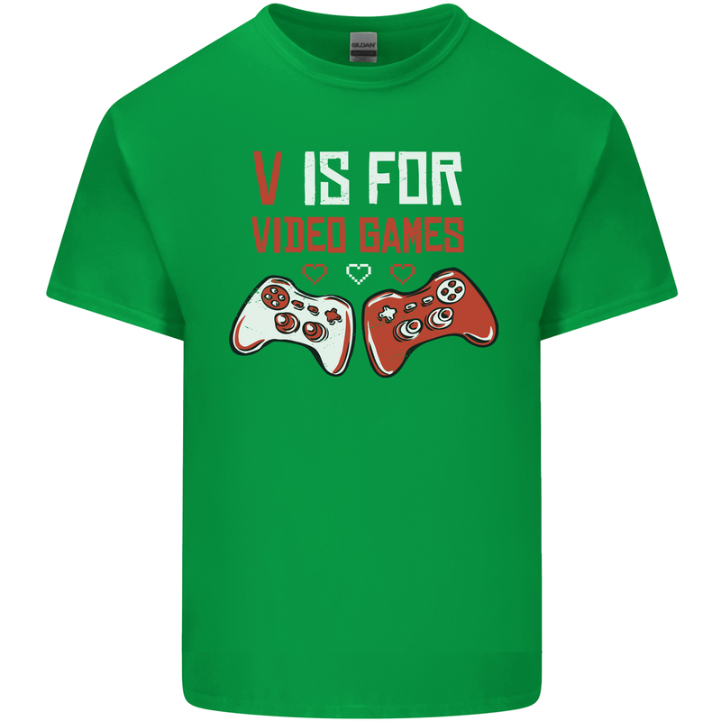 V is For Video Games Funny Gaming Gamer Kids T-Shirt Childrens Irish Green