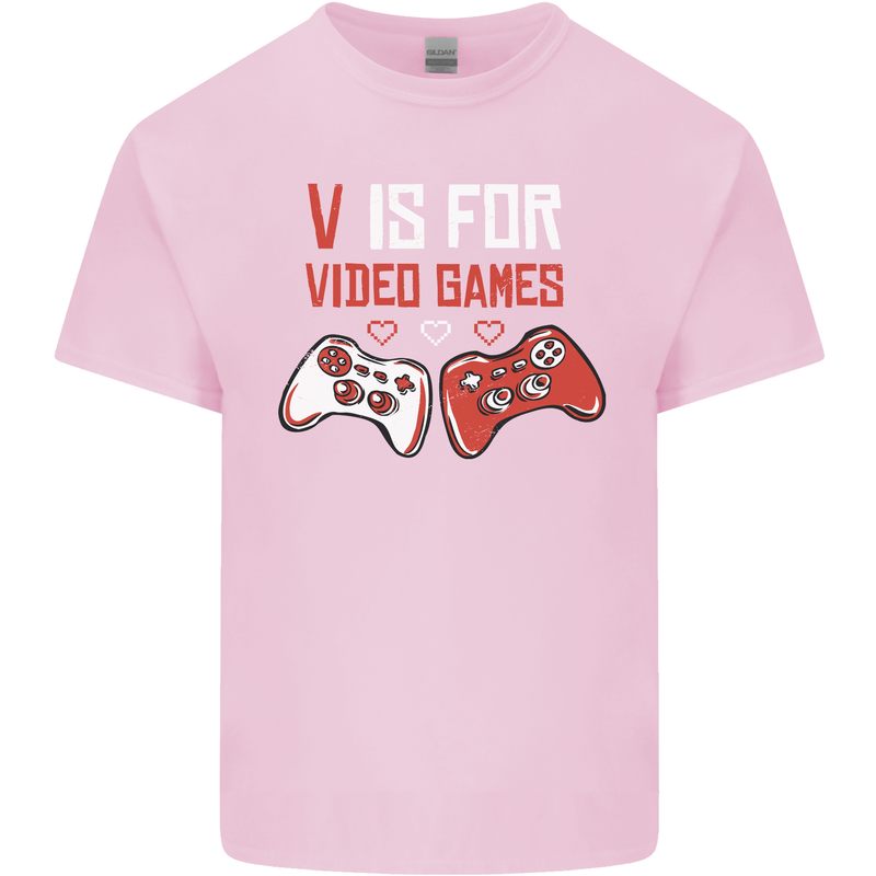 V is For Video Games Funny Gaming Gamer Kids T-Shirt Childrens Light Pink