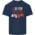 V is For Video Games Funny Gaming Gamer Kids T-Shirt Childrens Navy Blue