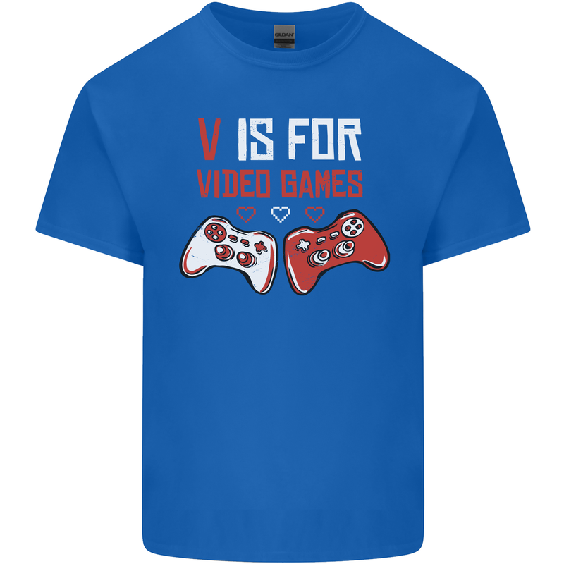 V is For Video Games Funny Gaming Gamer Kids T-Shirt Childrens Royal Blue