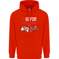 V is For Video Games Funny Gaming Gamer Mens 80% Cotton Hoodie Bright Red