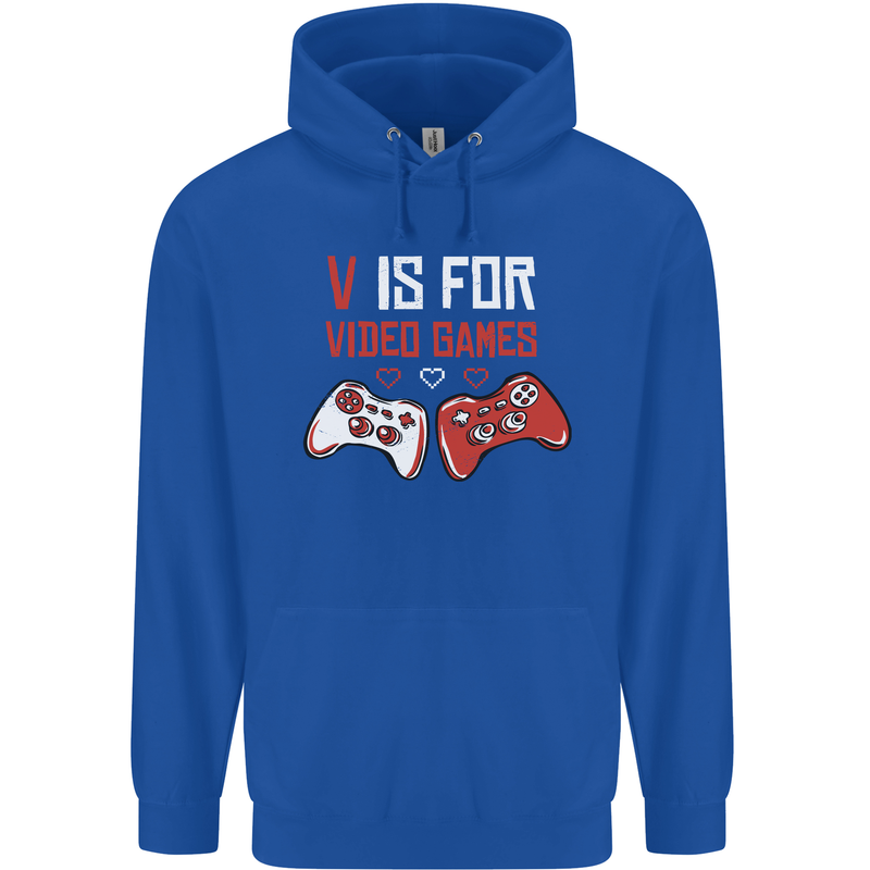 V is For Video Games Funny Gaming Gamer Mens 80% Cotton Hoodie Royal Blue