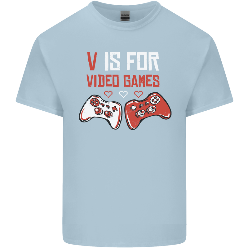 V is For Video Games Funny Gaming Gamer Mens Cotton T-Shirt Tee Top Light Blue