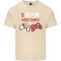 V is For Video Games Funny Gaming Gamer Mens Cotton T-Shirt Tee Top Natural