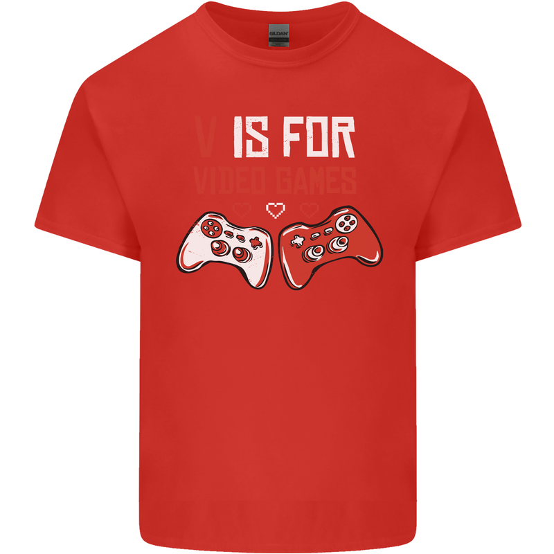 V is For Video Games Funny Gaming Gamer Mens Cotton T-Shirt Tee Top Red