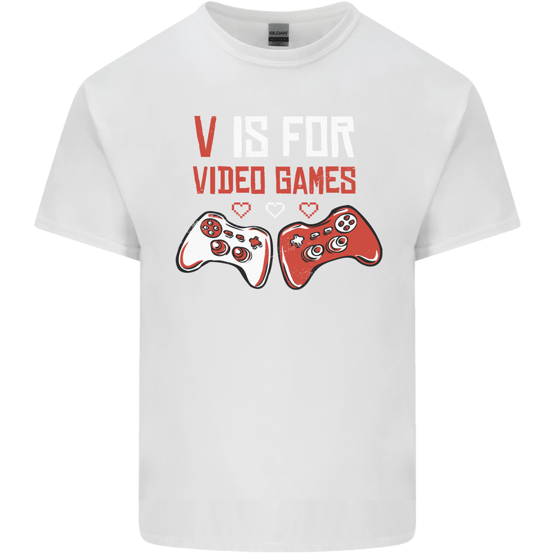 V is For Video Games Funny Gaming Gamer Mens Cotton T-Shirt Tee Top White