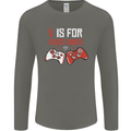 V is For Video Games Funny Gaming Gamer Mens Long Sleeve T-Shirt Charcoal