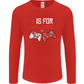 V is For Video Games Funny Gaming Gamer Mens Long Sleeve T-Shirt Red