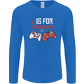 V is For Video Games Funny Gaming Gamer Mens Long Sleeve T-Shirt Royal Blue
