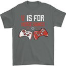 V is For Video Games Funny Gaming Gamer Mens T-Shirt 100% Cotton Charcoal