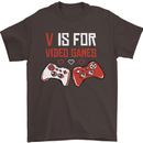 V is For Video Games Funny Gaming Gamer Mens T-Shirt 100% Cotton Dark Chocolate