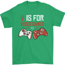 V is For Video Games Funny Gaming Gamer Mens T-Shirt 100% Cotton Irish Green