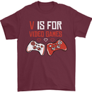 V is For Video Games Funny Gaming Gamer Mens T-Shirt 100% Cotton Maroon