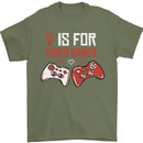 V is For Video Games Funny Gaming Gamer Mens T-Shirt 100% Cotton Military Green