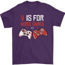 V is For Video Games Funny Gaming Gamer Mens T-Shirt 100% Cotton Purple