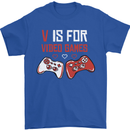 V is For Video Games Funny Gaming Gamer Mens T-Shirt 100% Cotton Royal Blue