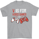 V is For Video Games Funny Gaming Gamer Mens T-Shirt 100% Cotton Sports Grey