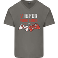V is For Video Games Funny Gaming Gamer Mens V-Neck Cotton T-Shirt Charcoal