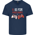 V is For Video Games Funny Gaming Gamer Mens V-Neck Cotton T-Shirt Navy Blue