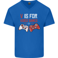 V is For Video Games Funny Gaming Gamer Mens V-Neck Cotton T-Shirt Royal Blue