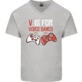 V is For Video Games Funny Gaming Gamer Mens V-Neck Cotton T-Shirt Sports Grey