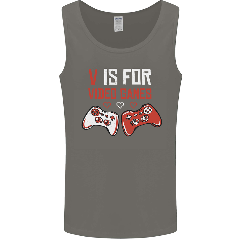 V is For Video Games Funny Gaming Gamer Mens Vest Tank Top Charcoal
